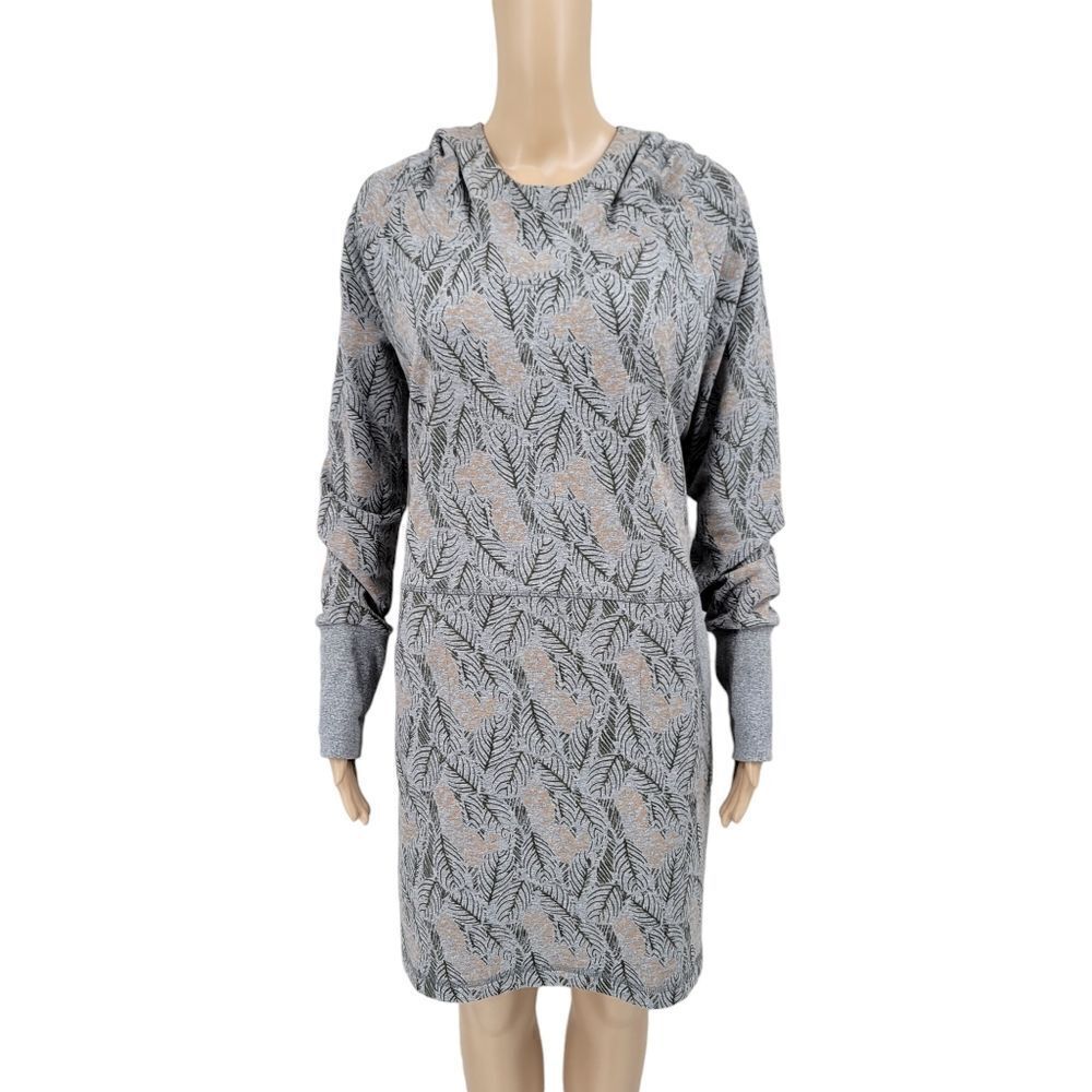 Lole Gray Hoodie Sweatshirt Sweater Dress with Pockets Leaf Pattern Women's XL
